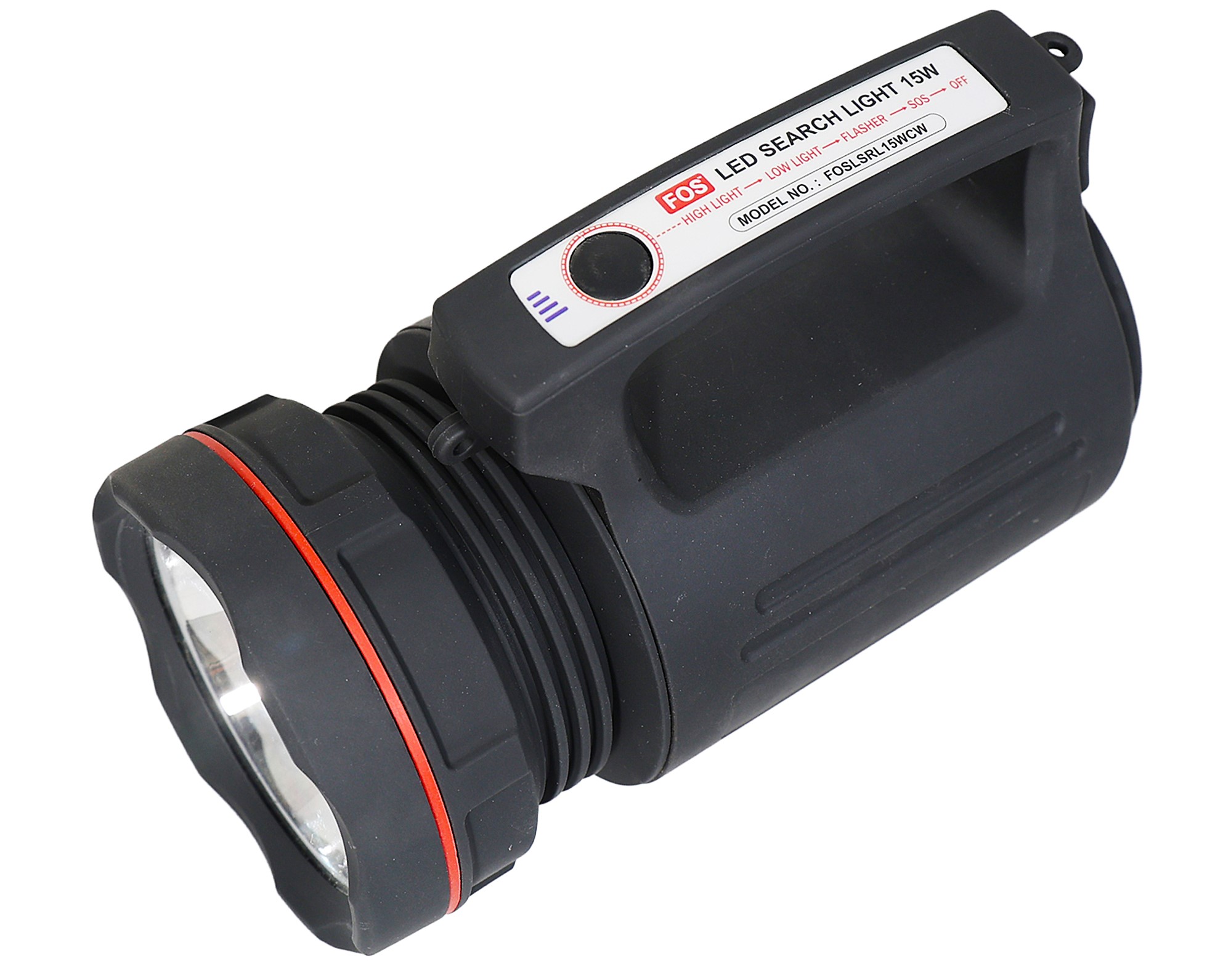 FOS 15W LED Search Light (Range 1 Km.) with Sealed Lead-Acid Battery - Rechargeable Handheld Torch