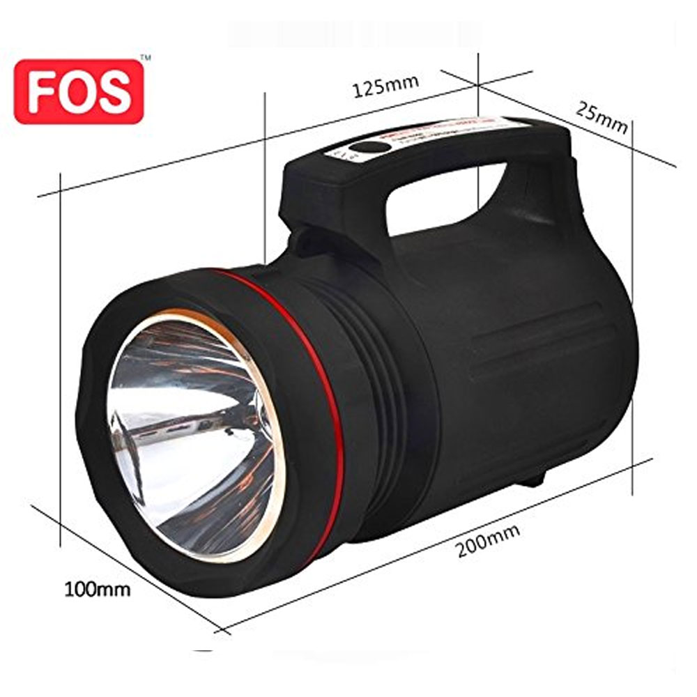 FOS 15W LED Search Light (Range 1 Km.) with Sealed Lead-Acid Battery - Rechargeable Handheld Torch