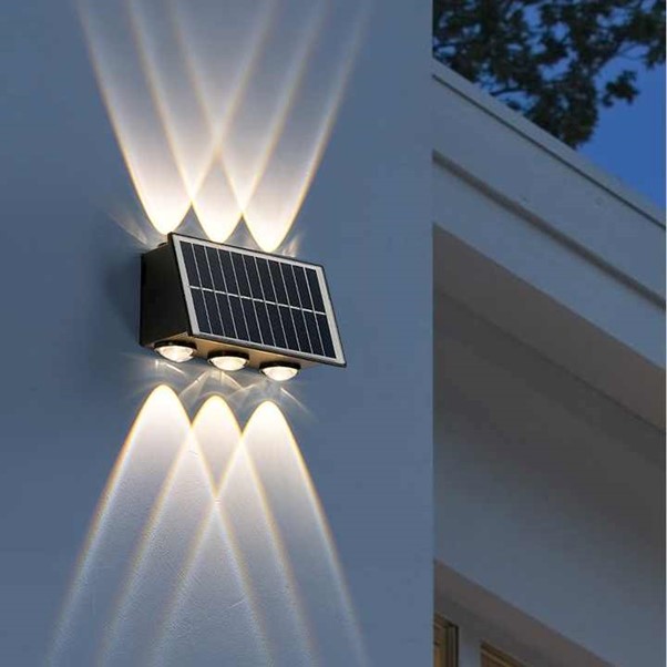 REALBUY 12W Solar LED Wall Light, 3+3 Up/Down LED Light with LENS (IP 65 Water-Proof)