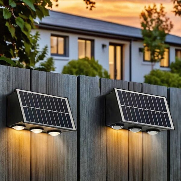 REALBUY 12W Solar LED Wall Light, 3+3 Up/Down LED Light with LENS (IP 65 Water-Proof)