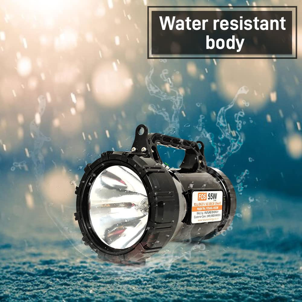 FOS 55W HALOGEN Army Search Light (Warm White 2700K) Heavy Duty Rechargeable Hand Held Torch, 1600 Lumens
