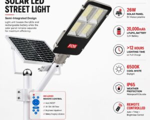FOS 150W Semi-Integrated Solar LED Street Light specifications with solar panel and remote control