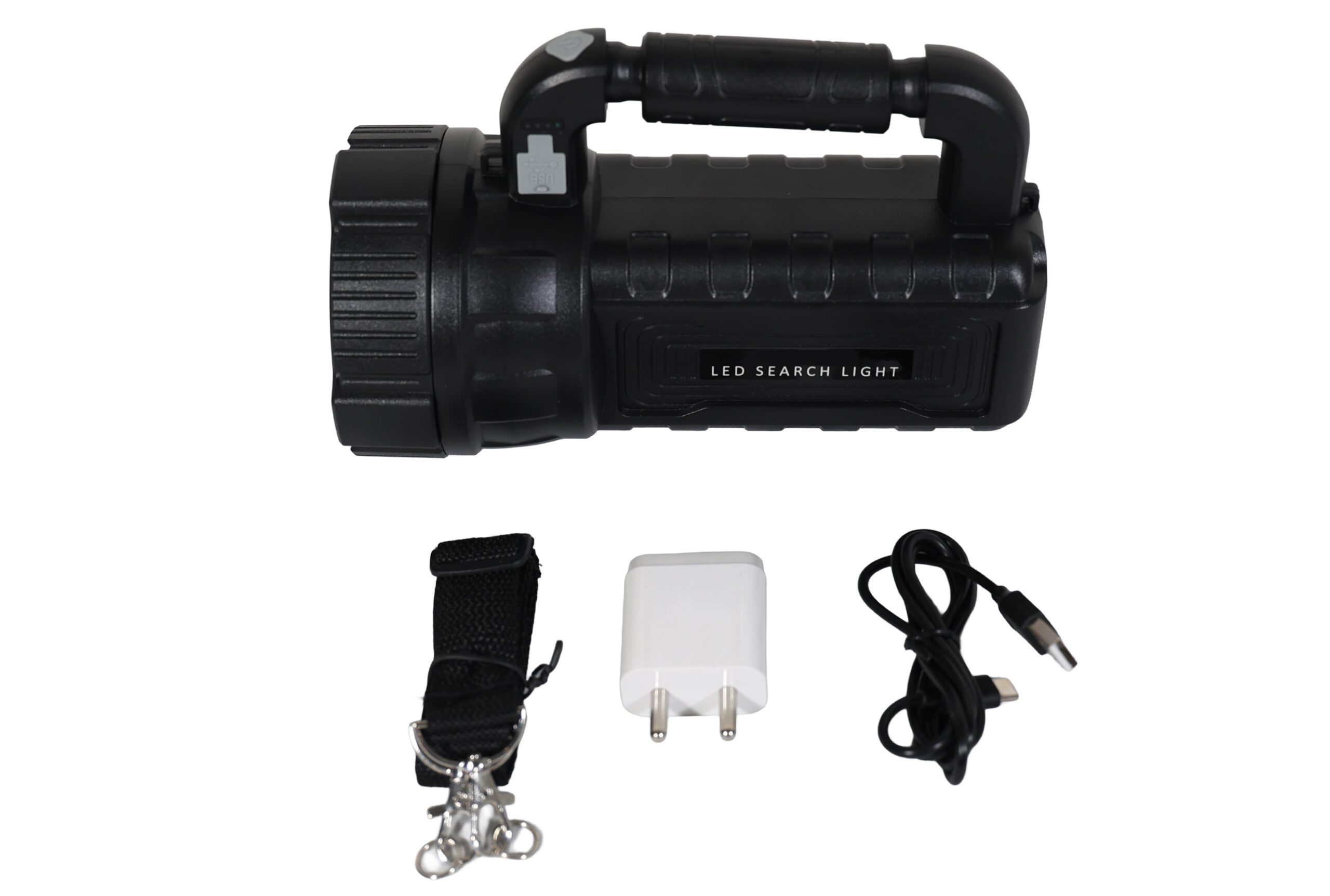FOS 15W Solar LED Search Light with Built-in Solar Module and Emergency Work Light (1300 Lumens, 6000 mAh Li-ion Battery, Operating Range 1 Km., Warranty 1 Year)