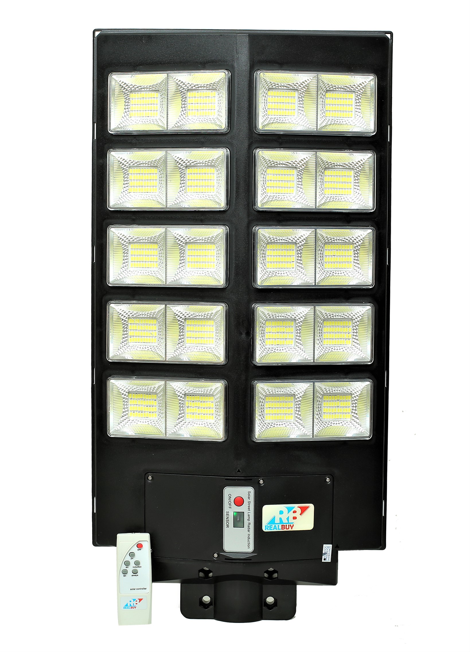 REALBUY 350W Solar LED Street Light with Remote Control and Motion Sensor (All-in-ONE) - Cool White 6500k