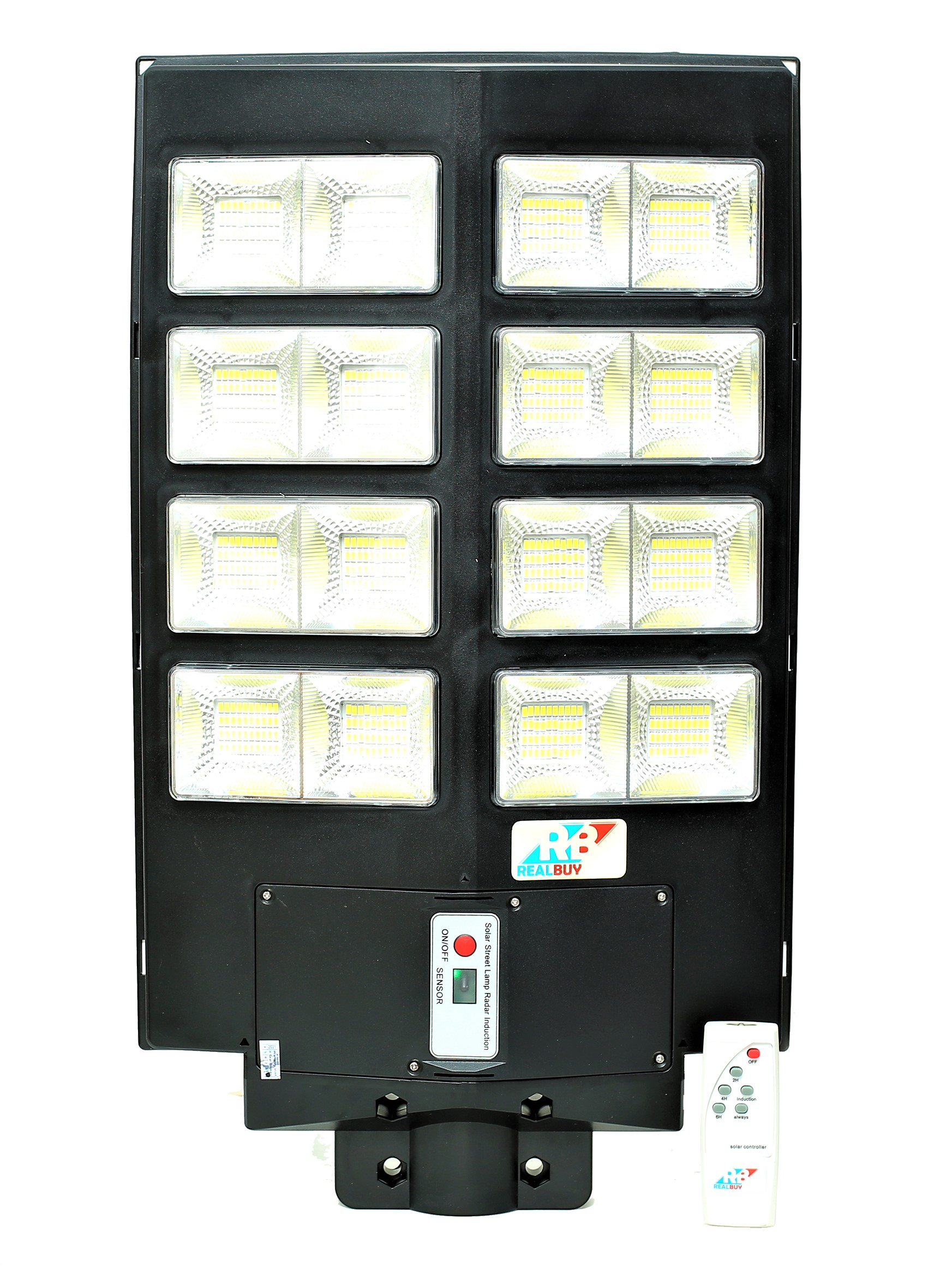 REALBUY 280W Solar LED Street Light with Remote Control and Motion Sensor (All-in-ONE) - Cool White 6500k