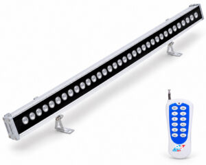 REALBUY 36W RGB LED wall washer with remote control, silver housing and two adjustable mounting brackets