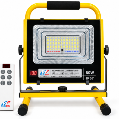 REALBUY 60W Rechargeable LED Flood Light | 11000mAh | Remote | IP67