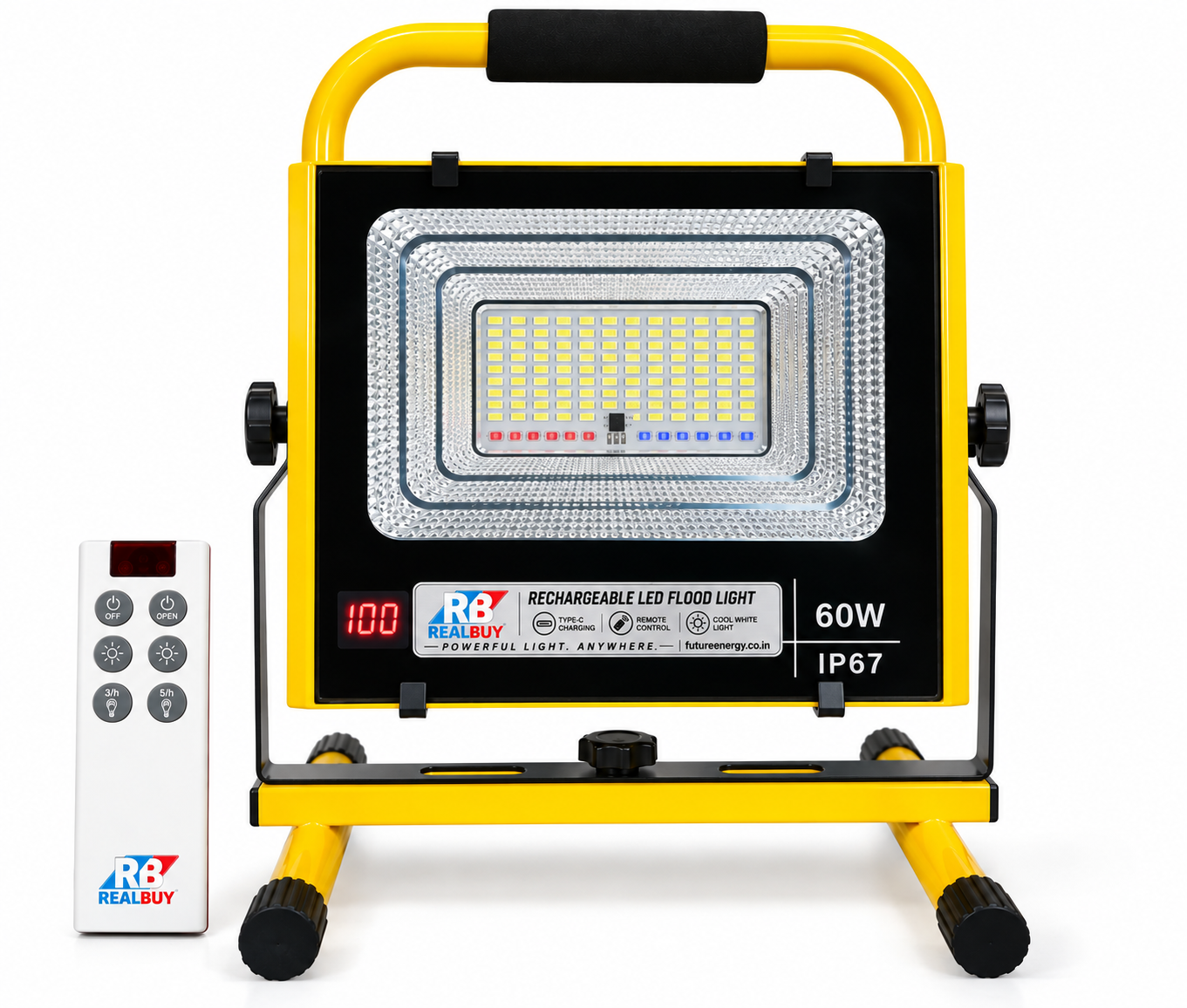 REALBUY 60W RECHARGEABLE LED FLOOD LIGHT - 1 hero REALBUY 60W Rechargeable LED Flood Light | 11000mAh | Remote | IP67
