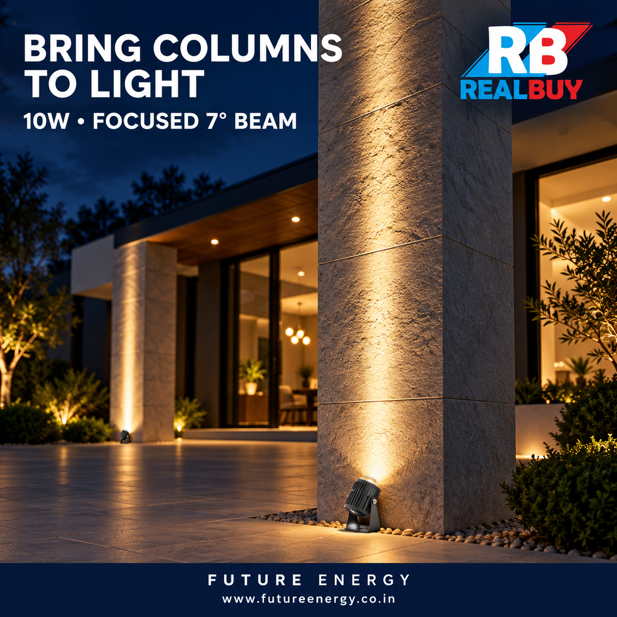 REALBUY LED 10W Column Facade Light | 7° Narrow Beam | IP68