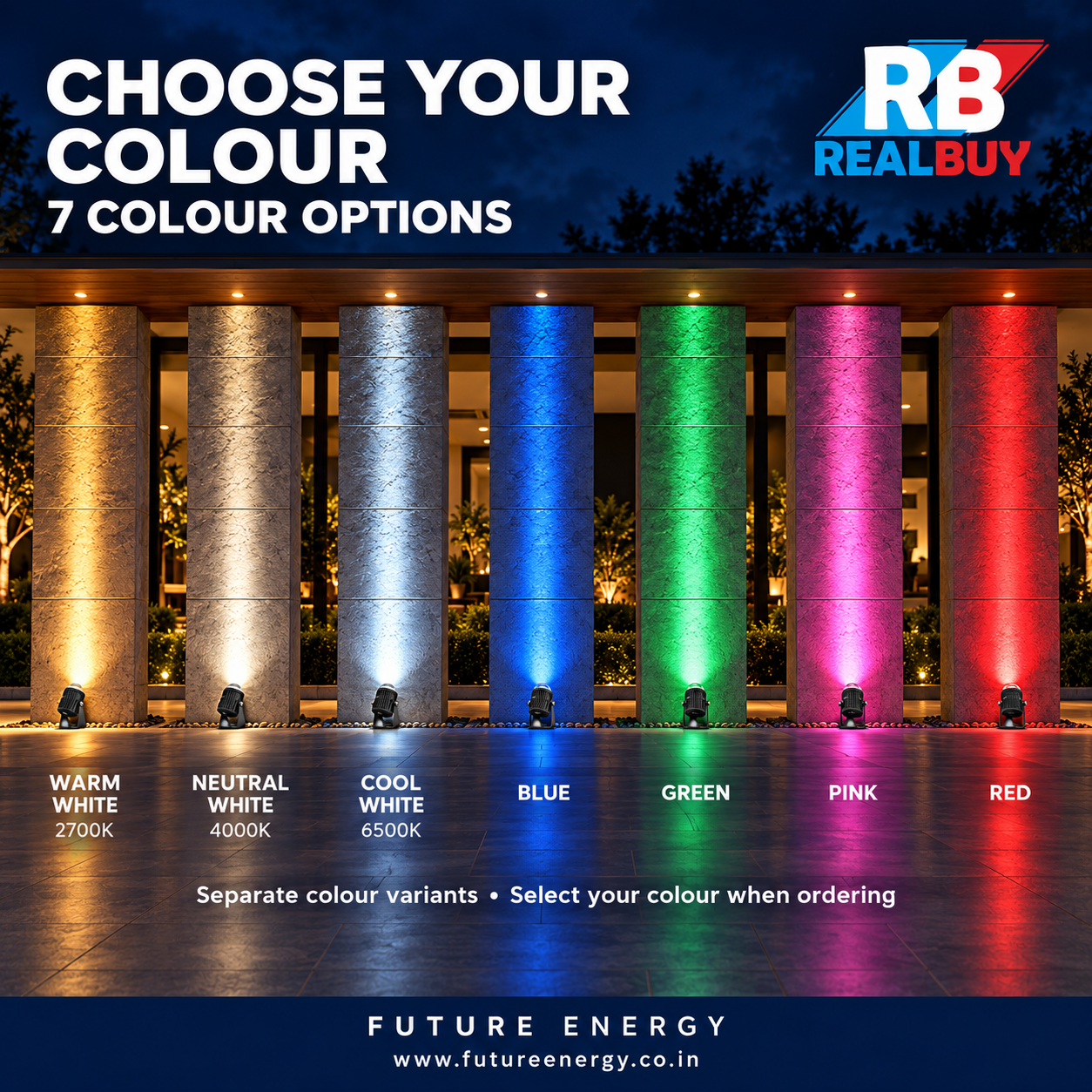 REALBUY LED 10W Column Facade Light | 7° Narrow Beam | IP68