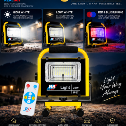 REALBUY 25W Flood Light High Low and Red-Blue Warning Modes
