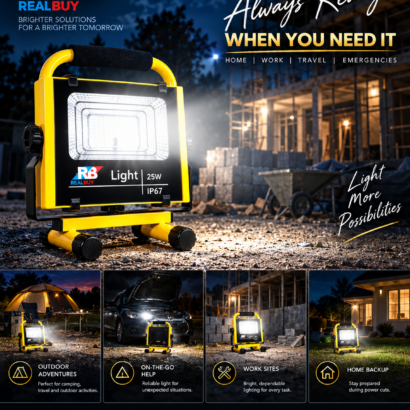REALBUY 25W Rechargeable Flood Light Camping and Outdoor Use