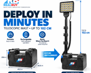 REALBUY 72W Remote Area Light showing compact and telescopic deployment