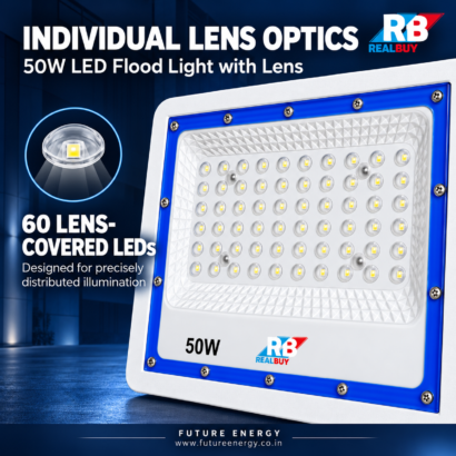 REALBUY 50W flood light showing individual LED lens optics