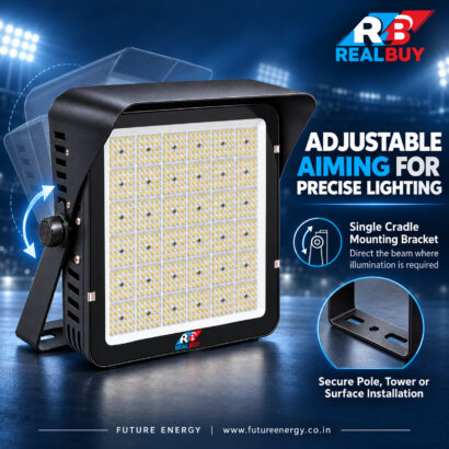 REALBUY 600W LED stadium flood light with single cradle bracket and adjustable aiming