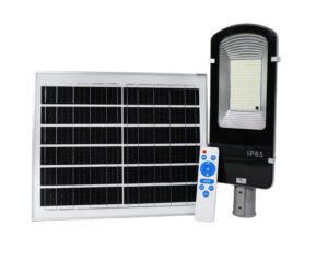 FOS 100W Solar LED Street Light with Integrated 12000 mAh LiFePO4 Battery, Remote Control, Solar Panel and Wall Mounting Bracket (Cool White 6500k, IP65 Weather-Proof, Powder Coated Aluminium Body)