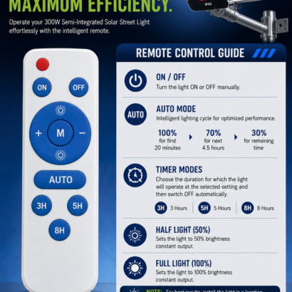 Remote control functions for FOS 300W Semi-Integrated Solar LED Street Light