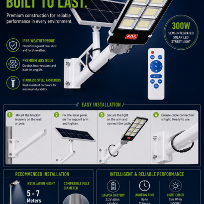 Durable construction of FOS 300W Semi-Integrated Solar LED Street Light