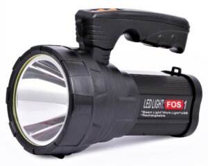 FOS 15W Aluminum LED Search Light - 1450 Lumens (Range 1 Km.) with Lithium-ion Battery - Multi-Functional Rechargeable Handheld Torch