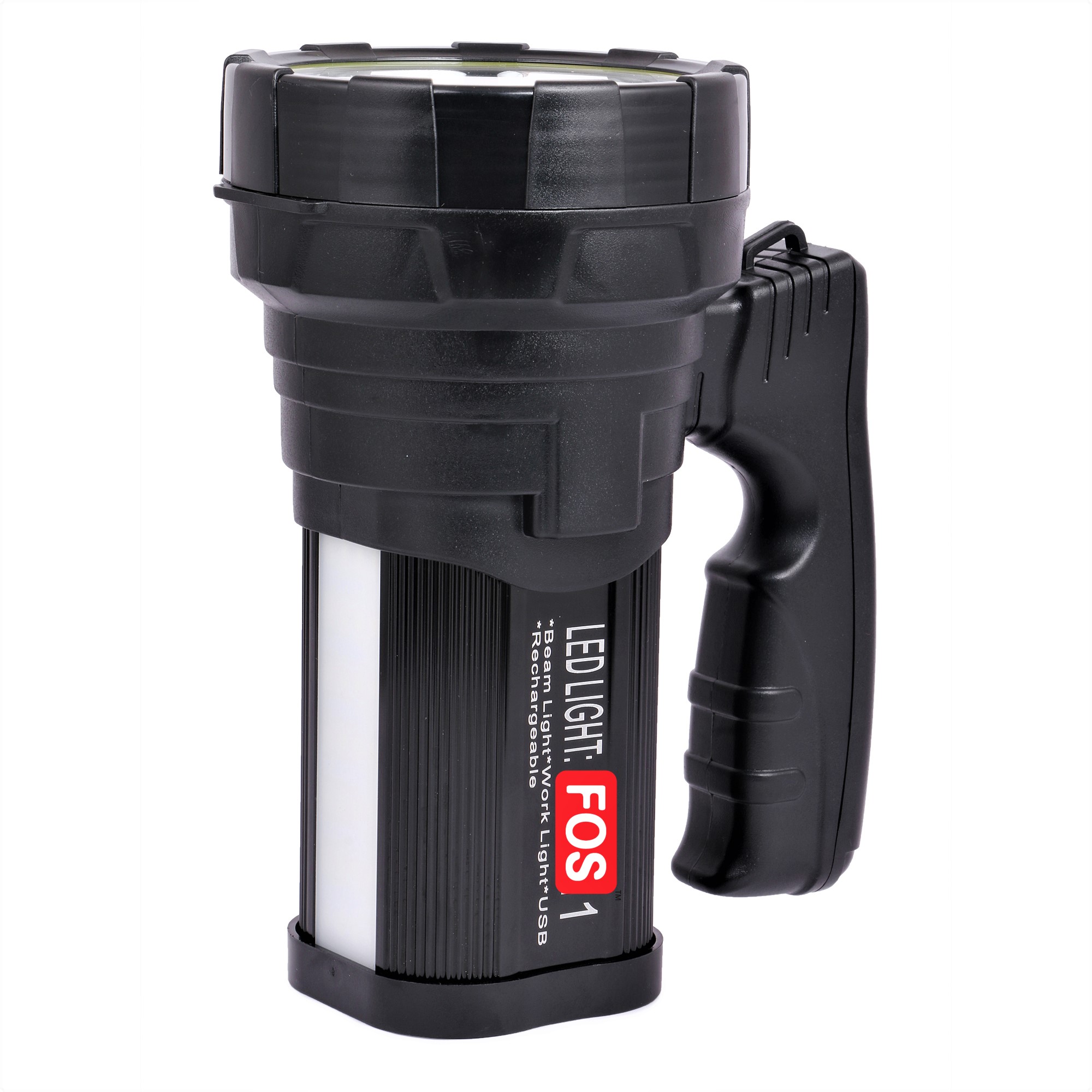 FOS 15W Aluminum LED Search Light - 1450 Lumens (Range 1 Km.) with Lithium-ion Battery - Multi-Functional Rechargeable Handheld Torch