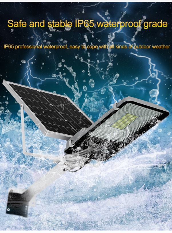 FOS 100W Solar LED Street Light with Integrated 12000 mAh LiFePO4 Battery, Remote Control, Solar Panel and Wall Mounting Bracket (Cool White 6500k, IP65 Weather-Proof, Powder Coated Aluminium Body)