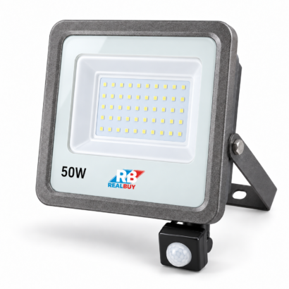 REALBUY 50W LED flood light with adjustable PIR motion sensor and mounting bracket