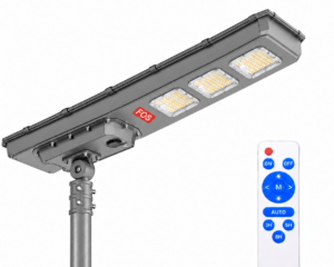 FOS FORTIS 450W all-in-one solar street light mounted on a pole with remote control