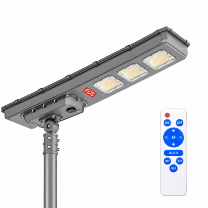 FOS FORTIS 450W all-in-one solar street light mounted on a pole with remote control