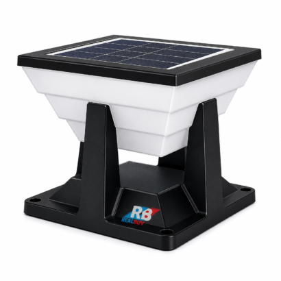 REALBUY LUNAR Solar Gate & Pillar Light – 3-in-1 White, IP65