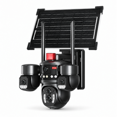 FOS 5MP five-camera solar CCTV with three PTZ assemblies and solar panel