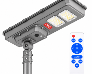 FOS FORTIS 300W all-in-one solar street light mounted on a pole with remote control