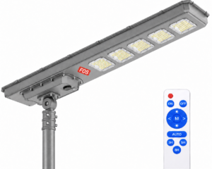 FOS FORTIS 750W all-in-one solar street light mounted on a pole with remote control