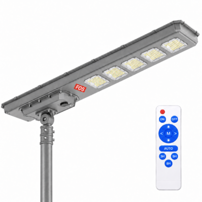 FOS FORTIS 750W all-in-one solar street light mounted on a pole with remote control