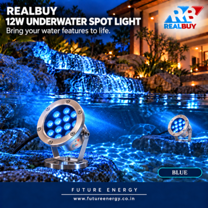 REALBUY 12W blue underwater LED spot lights creating aquatic accent lighting