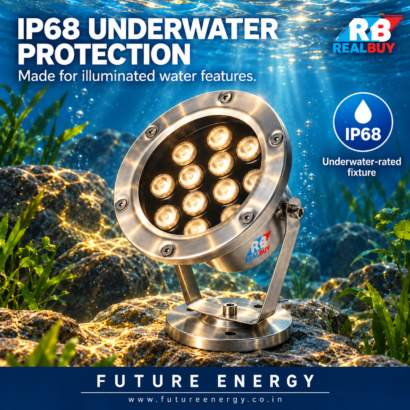 REALBUY 12W stainless steel underwater spot light showing IP68 protection