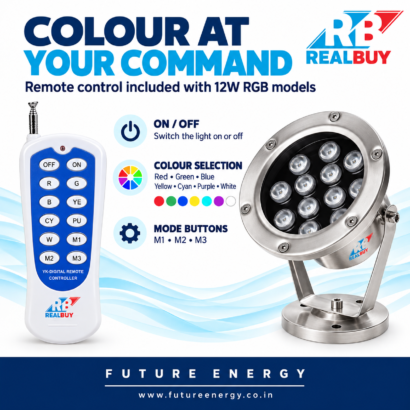 REALBUY 12W RGB underwater spot light with included remote and colour control buttons