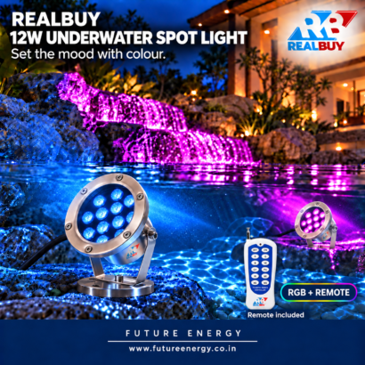 REALBUY 12W RGB underwater spot lights adding multicolour lighting to a water feature