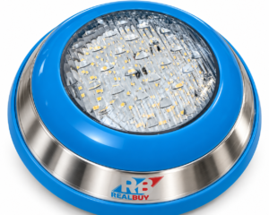 REALBUY 18W warm white LED swimming pool light with blue trim and SS304 stainless steel body