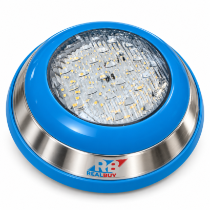 REALBUY 18W warm white LED swimming pool light with blue trim and SS304 stainless steel body