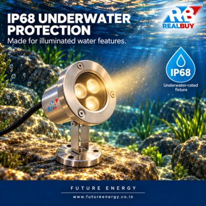 REALBUY 3W stainless steel underwater spot light showing IP68 protection