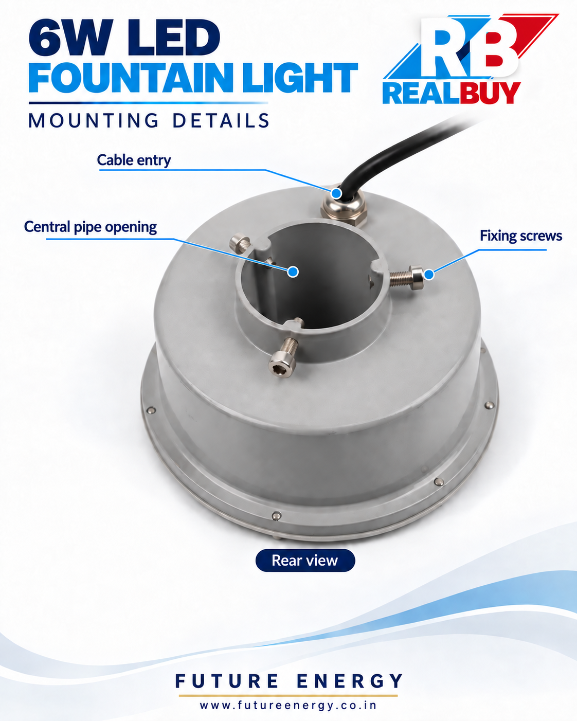 REALBUY 6W Rear housing and fountain mounting collar