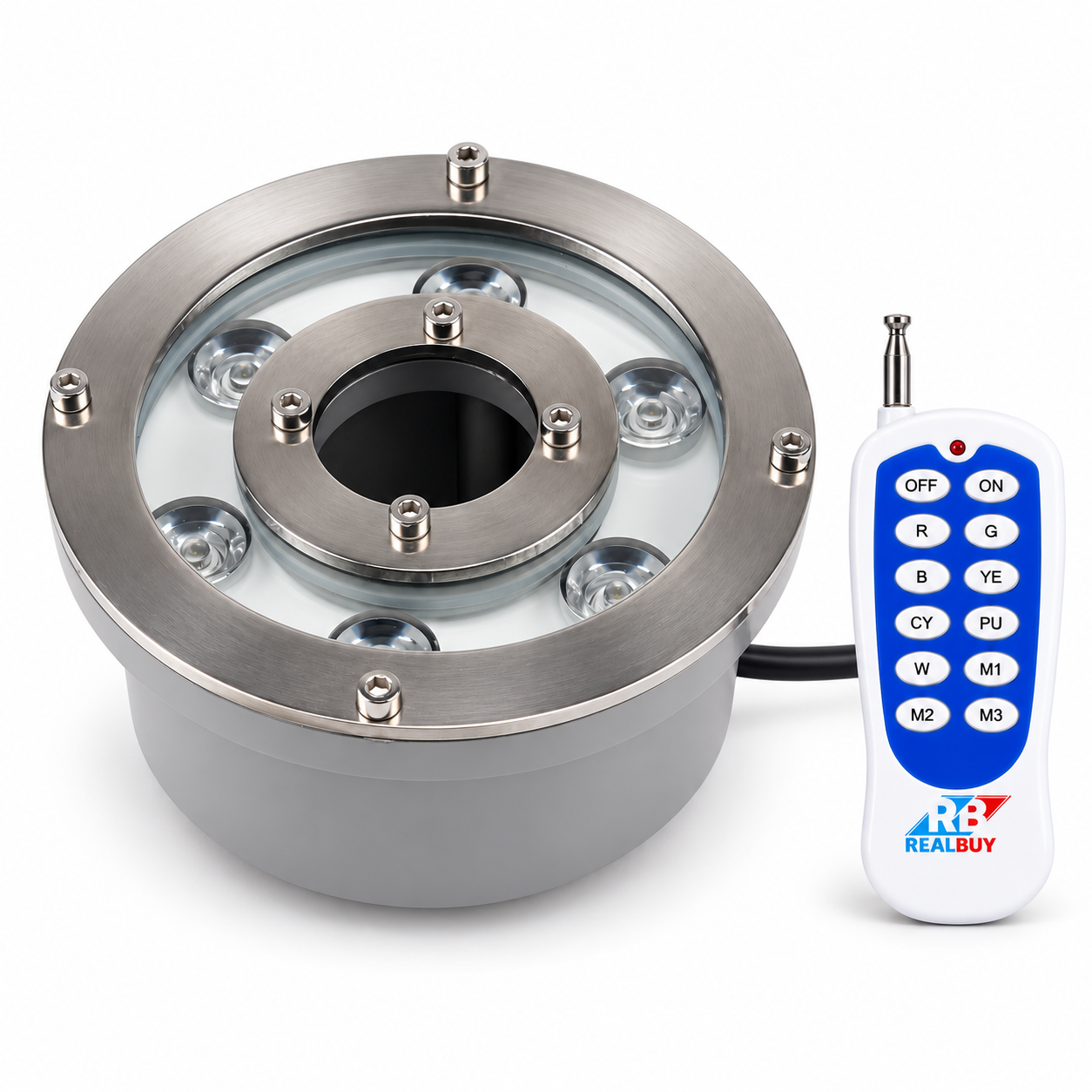 REALBUY 6W RGB fountain light with included remote control