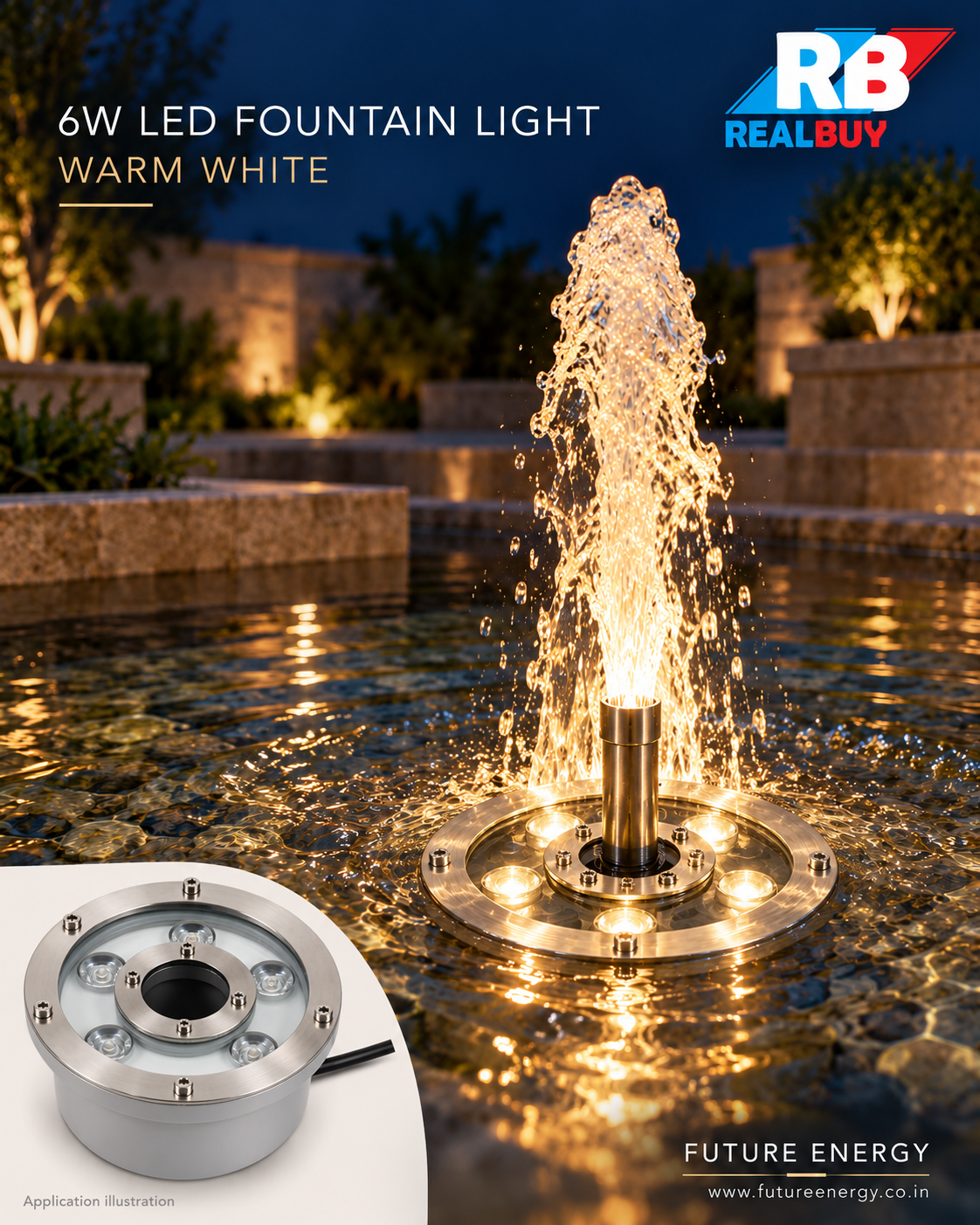 REALBUY 6W Warm White fountain lighting application