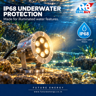 REALBUY 6W stainless steel underwater spot light showing IP68 protection