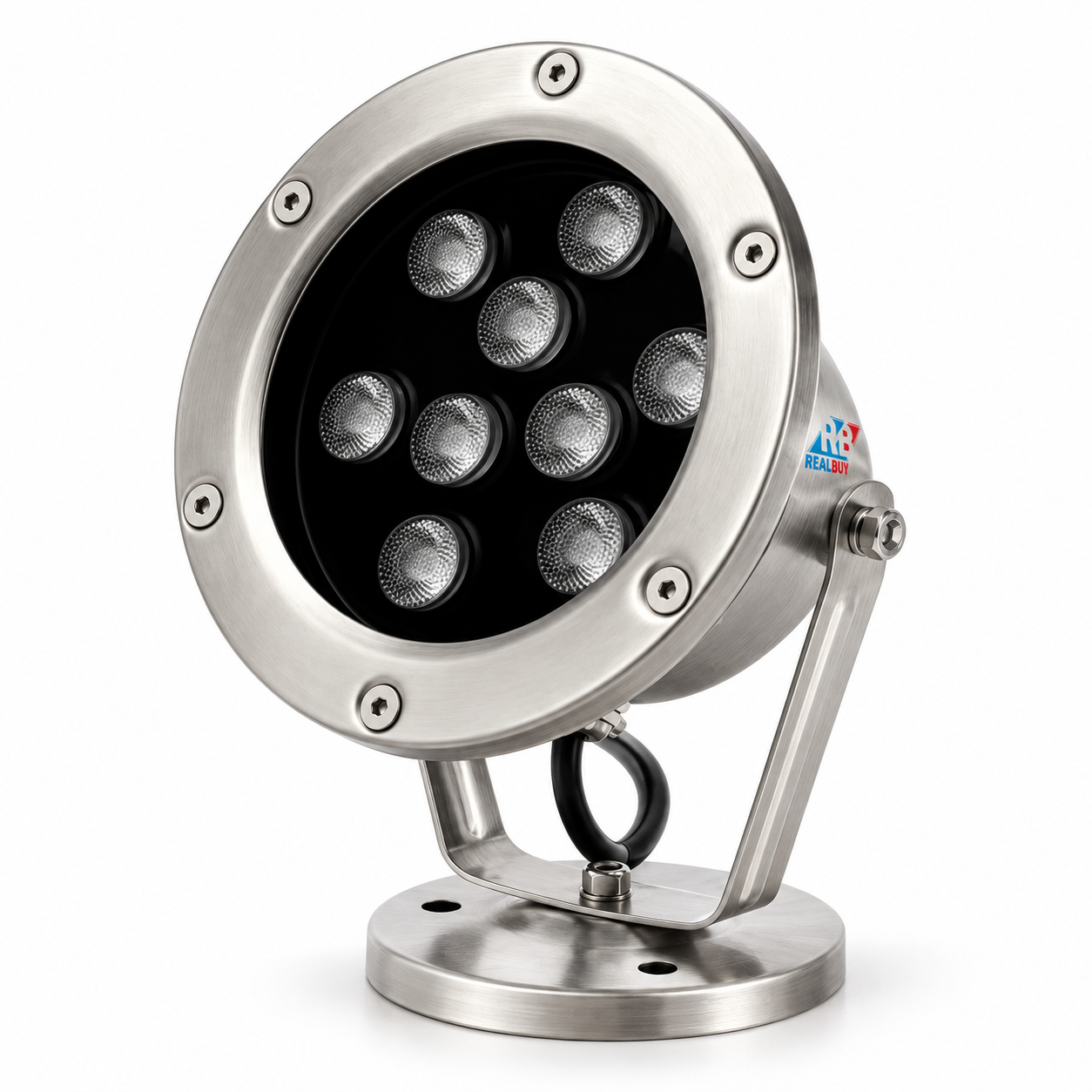 REALBUY 9W Underwater Spot Light – Hero REALBUY 9W underwater LED spot light with stainless steel housing and adjustable mounting bracket