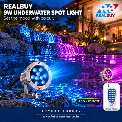 REALBUY 9W RGB underwater spot lights adding multicolour lighting to a water feature