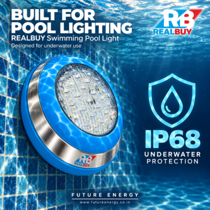 REALBUY IP68 swimming pool light installed underwater on a tiled pool wall