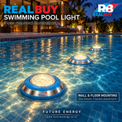 REALBUY warm white swimming pool lights mounted on the pool floor with upward illumination