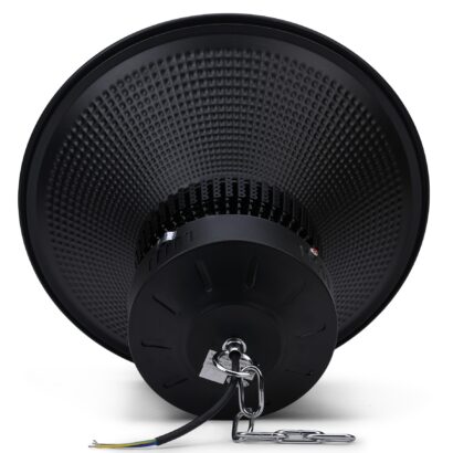 FOS 50W and 60W high bay light showing the black reflector exterior and housing
