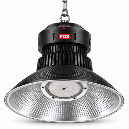 FOS 50W and 60W LED high bay light with black aluminium dome reflector and silver interior